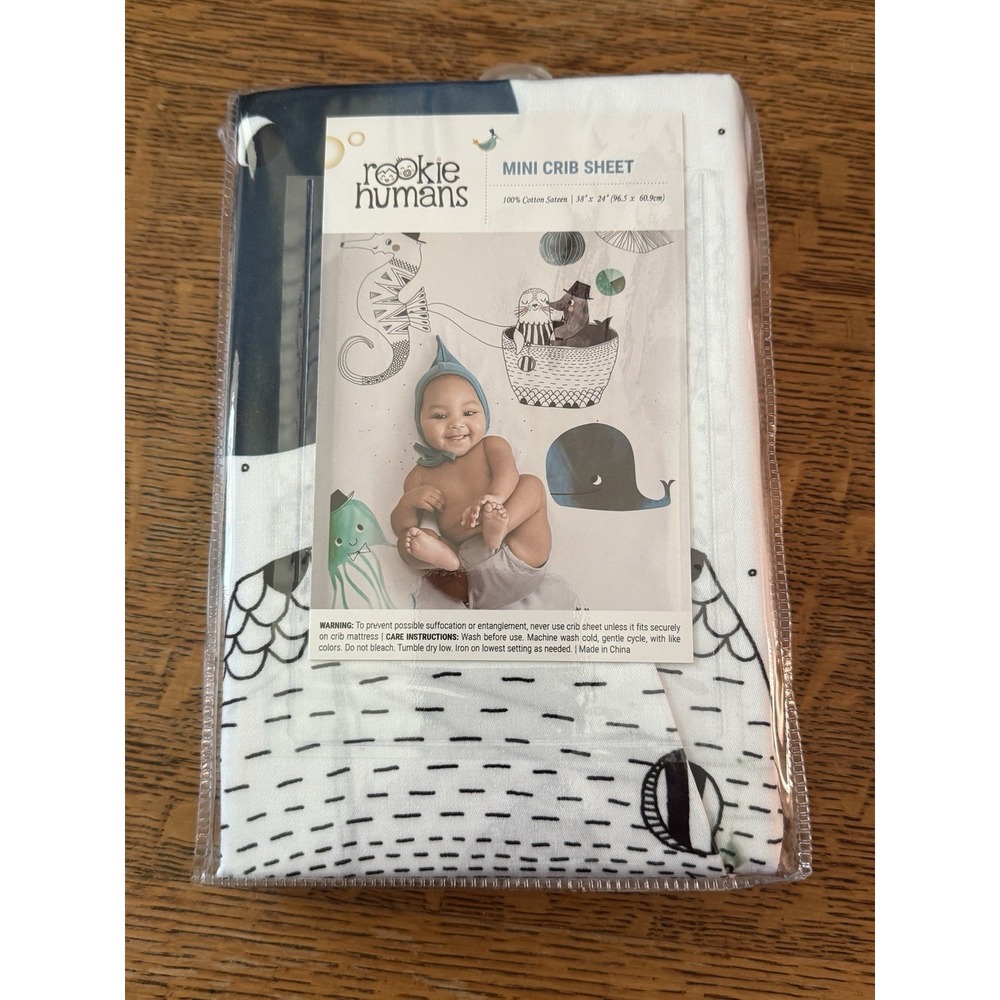 NEW Rookie Humans‎ Nautical Sea Life Cotton Sateen Fitted Mini Crib Sheet
